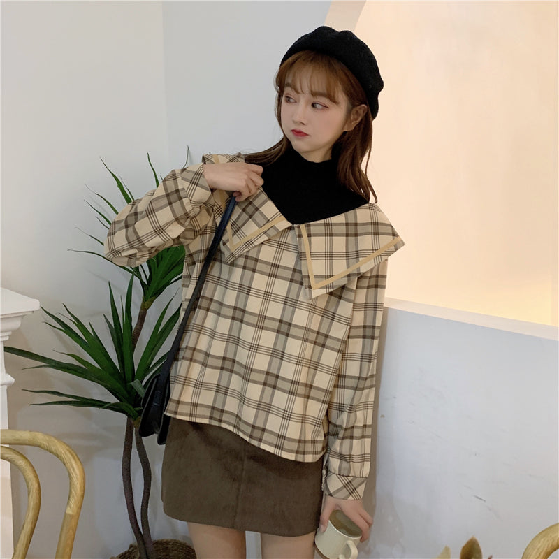 フェイクデザインチェック柄シャツ レイヤード風 S2584