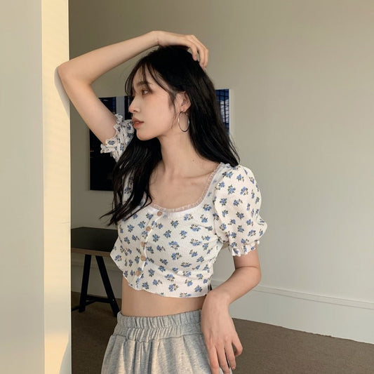 レトロクロップ丈フラワートップス S1459