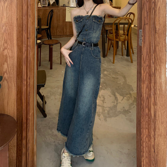 ストラップ付きデニムサロペットワンピース S1673