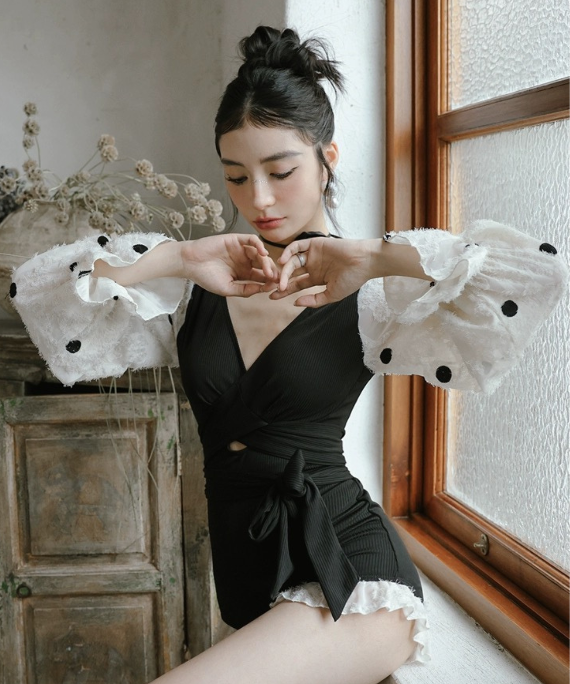 M me eme／Dot tulle ribbon bi-color swimwear (eme10342) | All Item | Mmeeme