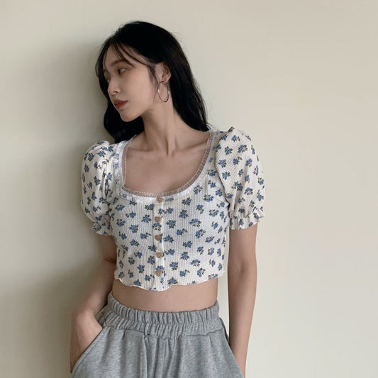 レトロクロップ丈フラワートップス S1459