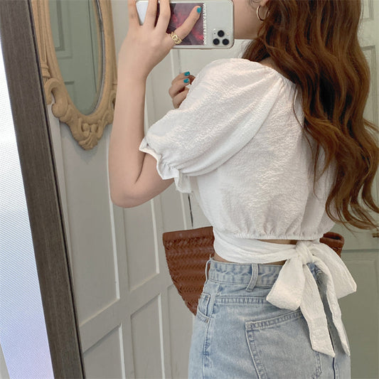 バックリボンが可愛い♡ナチュラルスクエアネックブラウス S1532