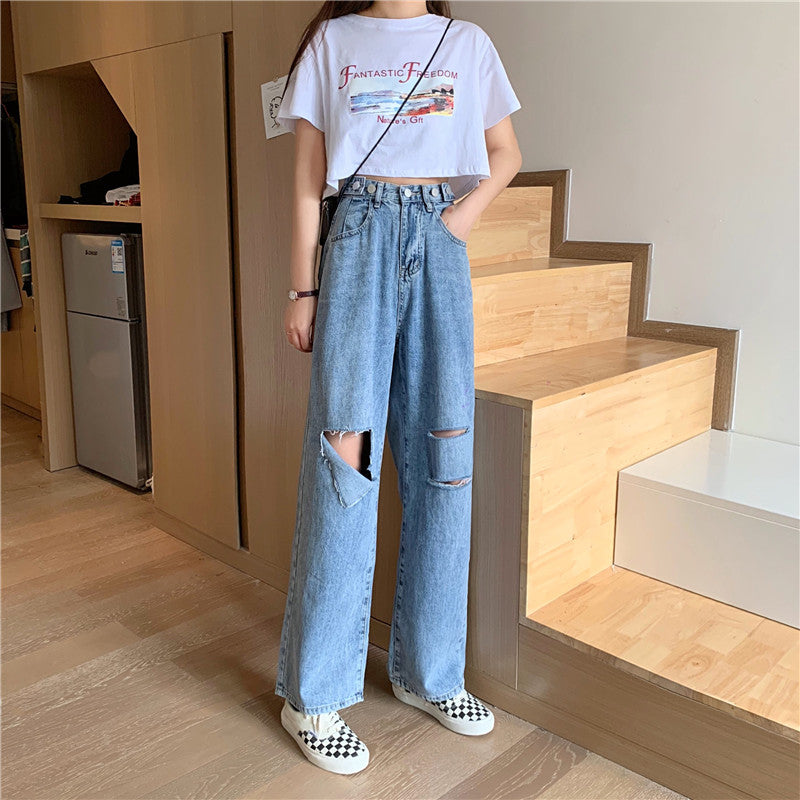 ダメージストレートデニムパンツ S2790
