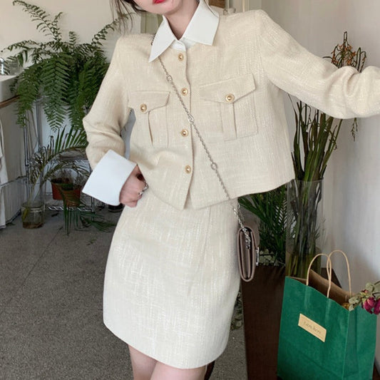 リネン風ショートジャケットセットアップ S1910