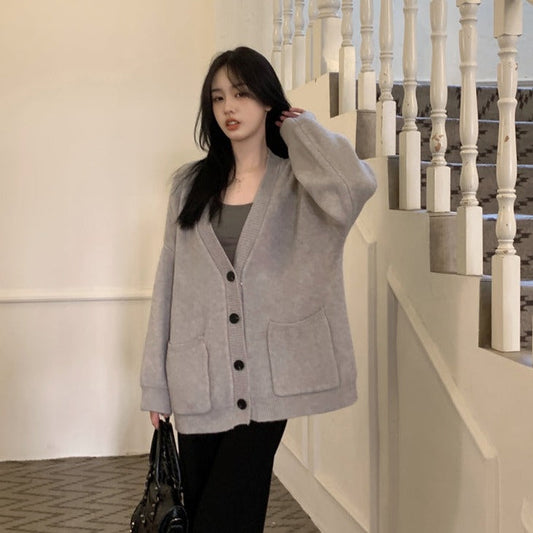 オーバーサイズVネックカーディガン ゆるふわニット S1218