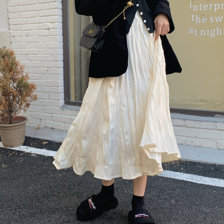 レトロなフレアロングスカート♡ランダムプリーツ S1960