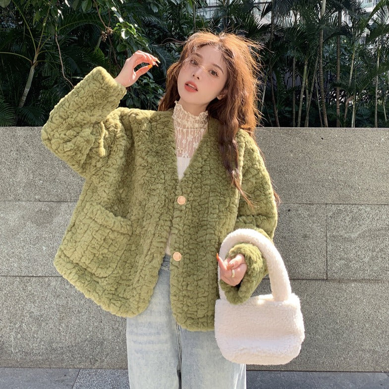 Vネックボアジャケット♡大人可愛いゆったりコート S1103