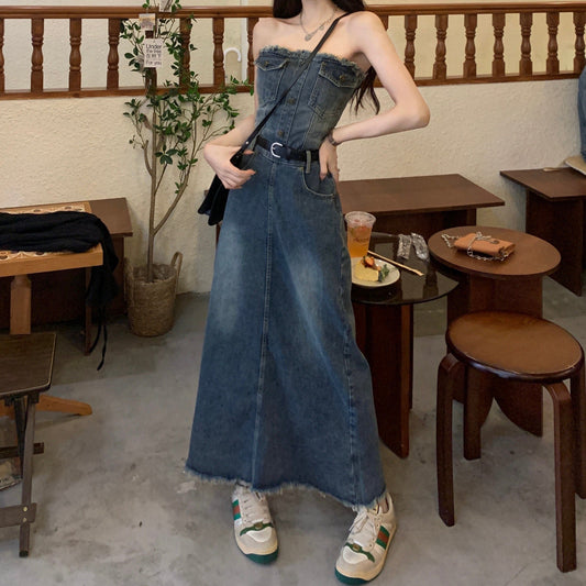 ストラップ付きデニムサロペットワンピース S1673