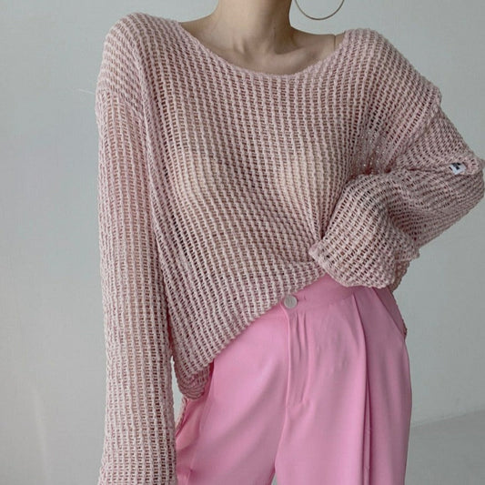 ルーズメッシュニット ゆるかわワンピース風 S1156