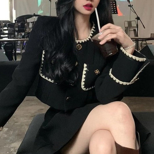 バイカラーショートジャケットセットアップ 大人可愛いツイード S1920