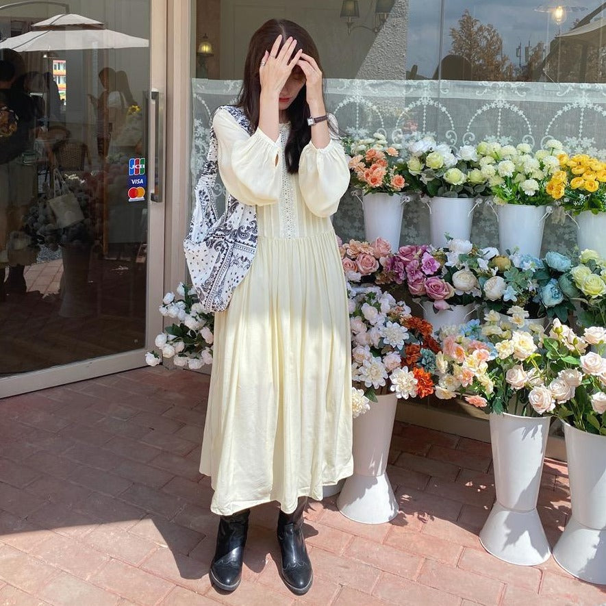 レースステッチのプリーツワンピース♡ S1707