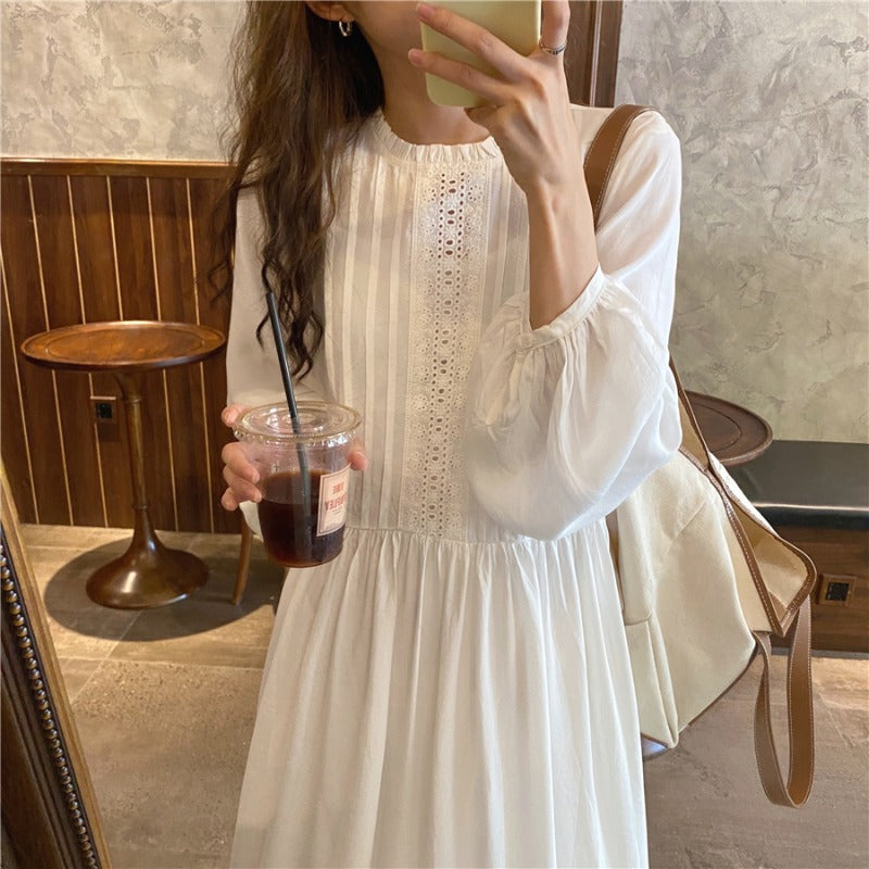 レースステッチのプリーツワンピース♡ S1707