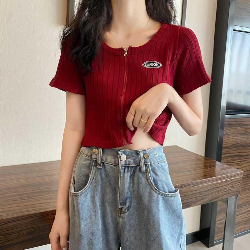 ワンポイントジップトップス カジュアルで可愛いデザイン S1468