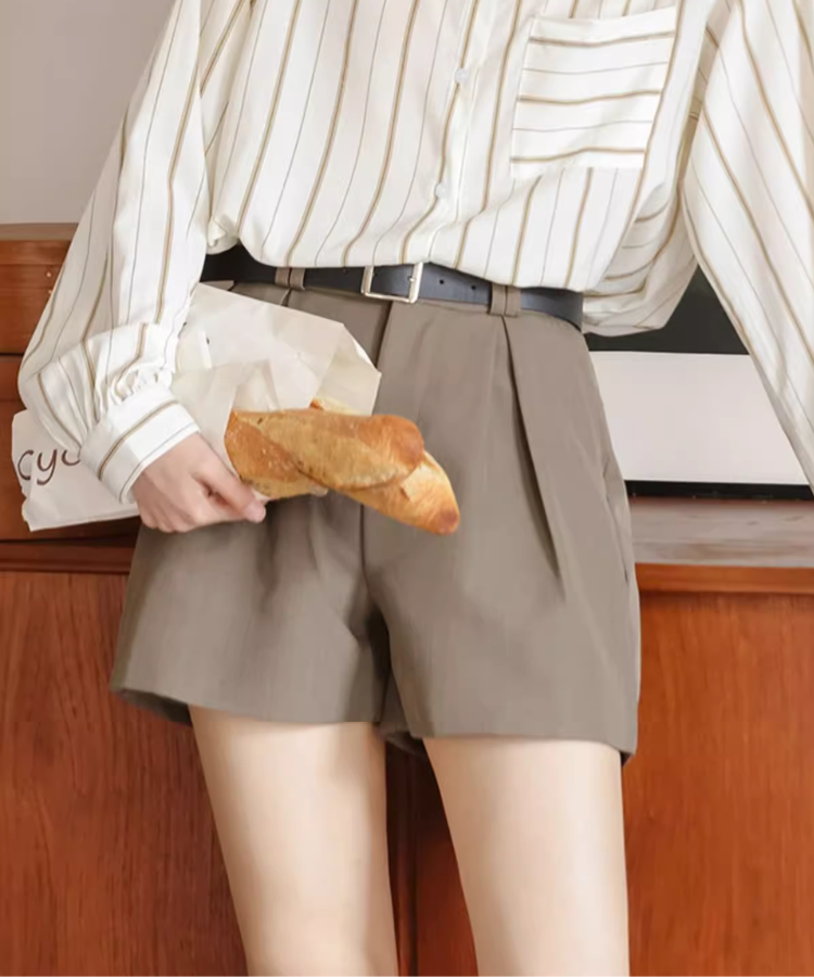 ワイドプリーツショートパンツ+ベルトセット N10117