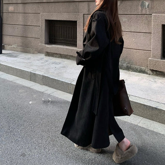 スエード風ロングコート ミニマルで大人可愛い S1060