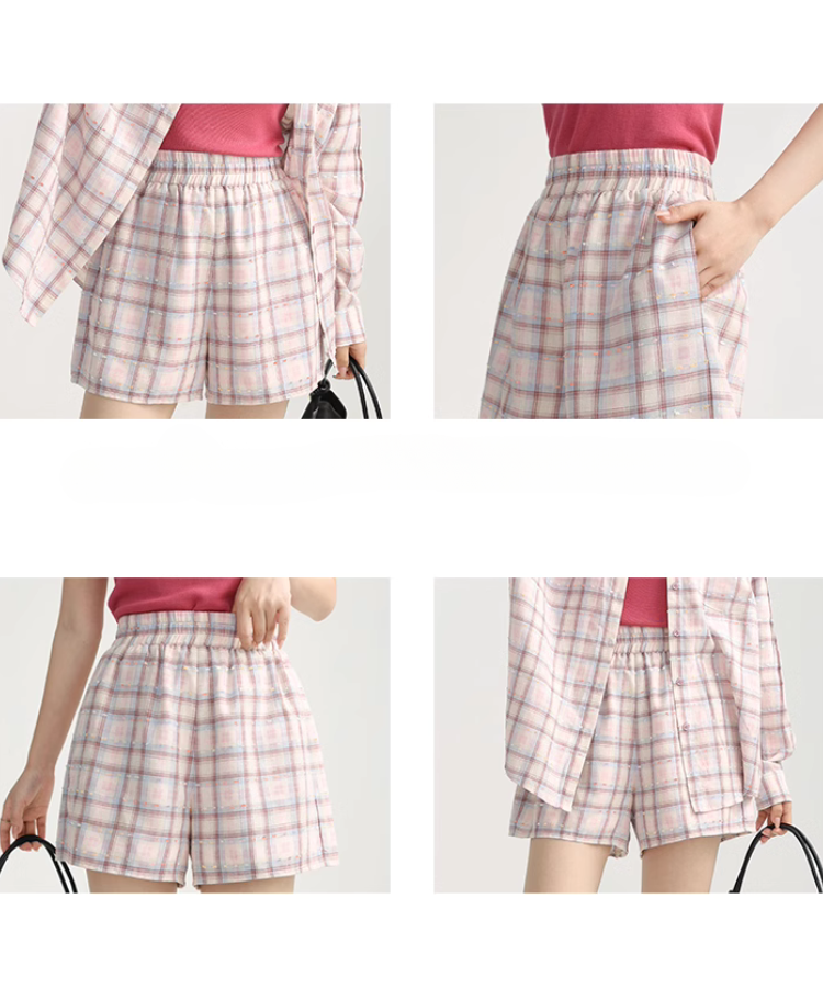 ステッチデザインチェックショートパンツ(セットアップ可能) N10389