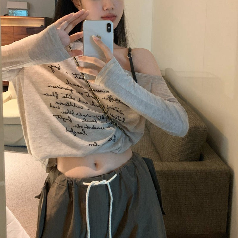 オフショルダーロングTシャツ ゆったりデザイン S1274
