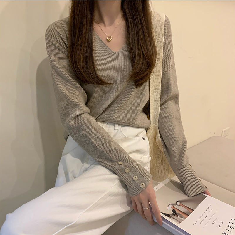 袖ボタンで上品♡ベーシックニット S1961
