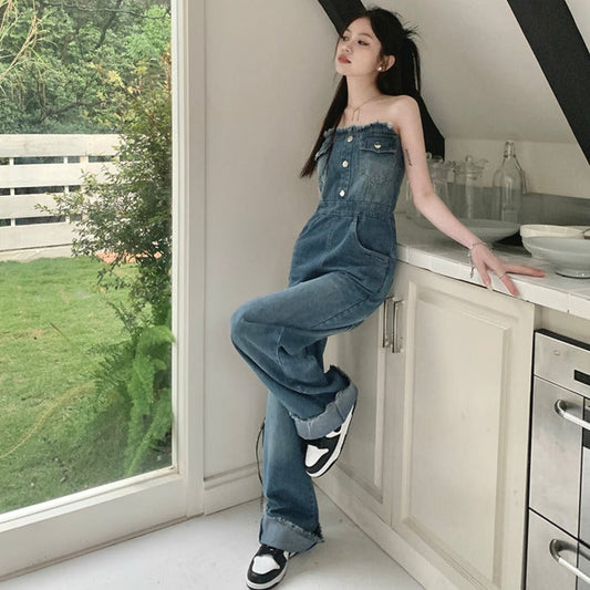 デニムオールインワン ゆったりおしゃれワンピース S1649