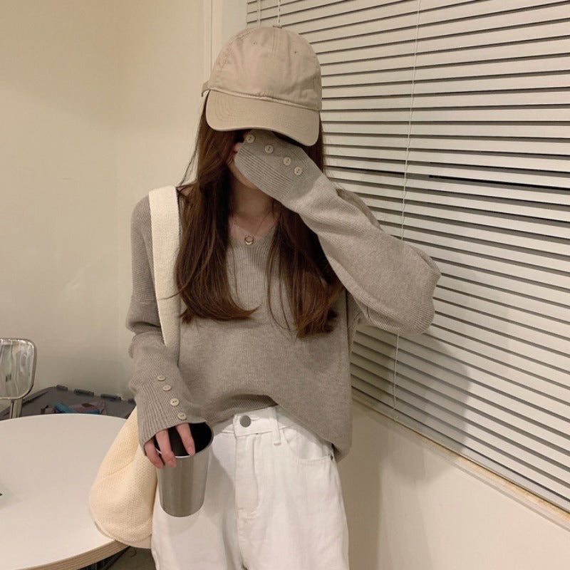 袖ボタンで上品♡ベーシックニット S1961