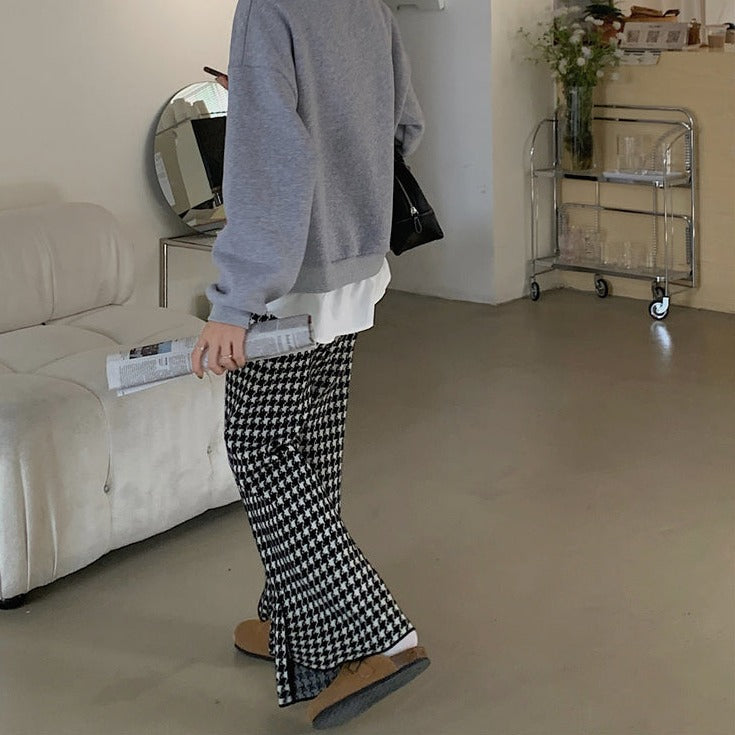 千鳥柄ニットパンツ セミワイドで美脚効果◎ S1978