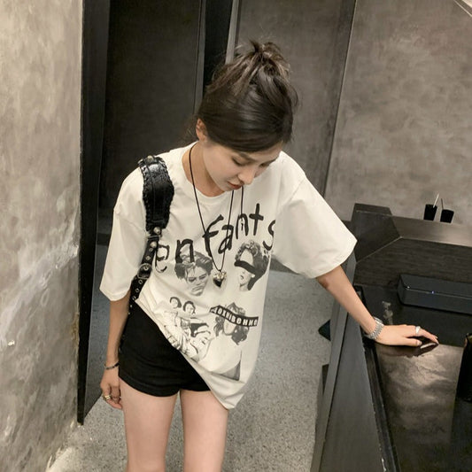 オーバープリントTシャツ ワンサイズ カジュアル可愛い S1357