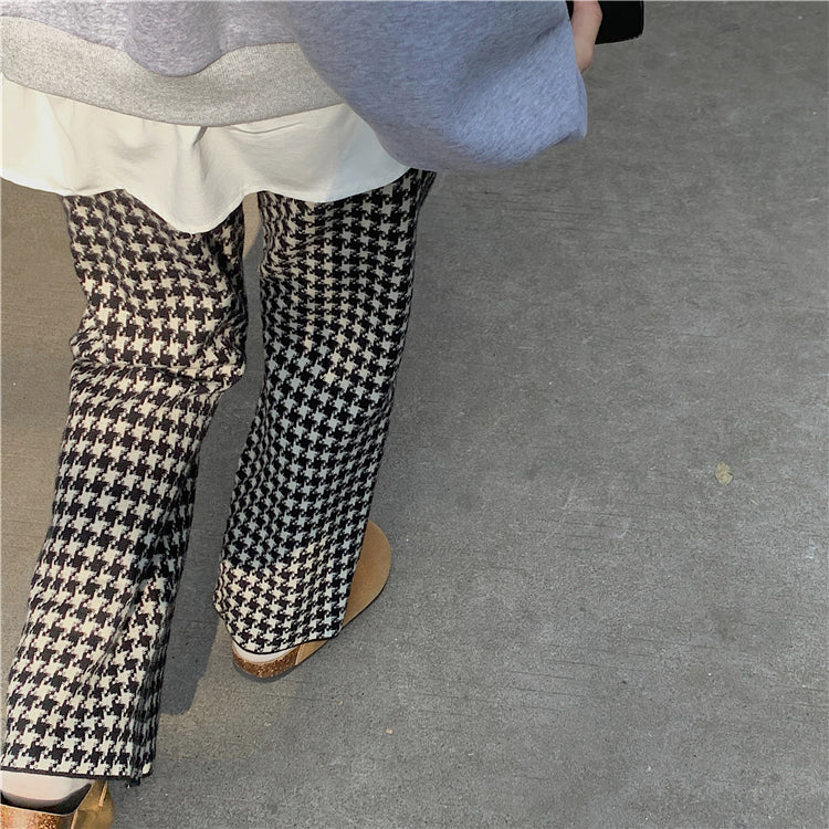 千鳥柄ニットパンツ セミワイドで美脚効果◎ S1978
