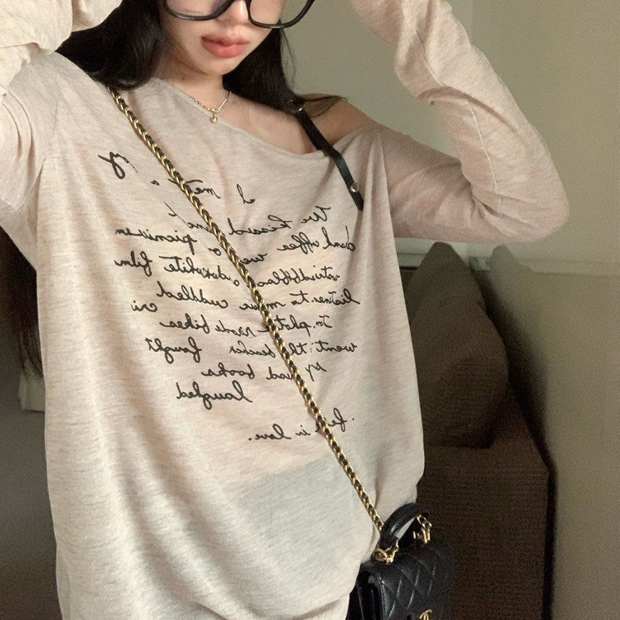 オフショルダーロングTシャツ ゆったりデザイン S1274