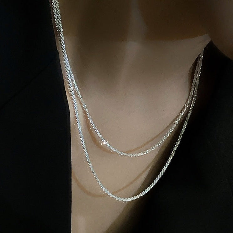 キラキラシルバー925ネックレス 2連チェーンの煌めき S1397