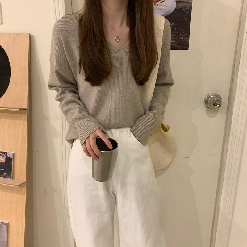 袖ボタンで上品♡ベーシックニット S1961