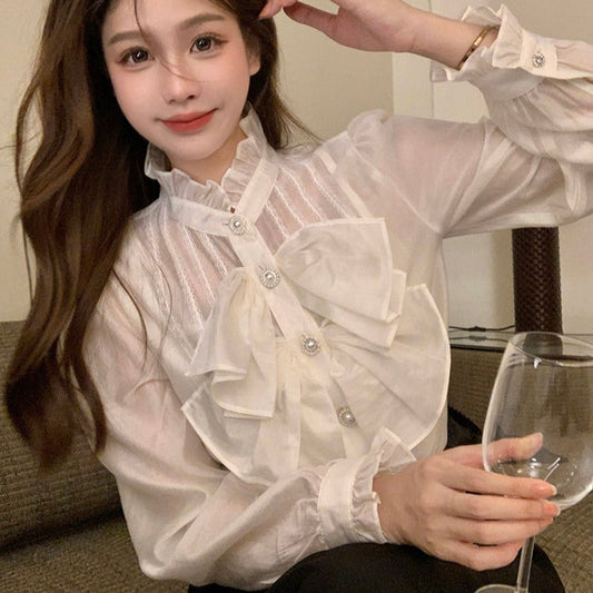 ふんわりリボンブラウス 透け感フェミニン S1986