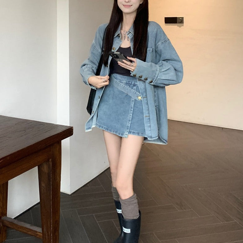 アシメデニムのクロップドセットアップ♡ S1204