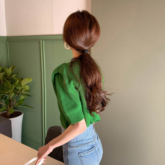 パフスリーブ半袖トップス ふんわり可愛いデザイン S1383