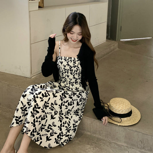 花柄モノクロキャミワンピ S1412