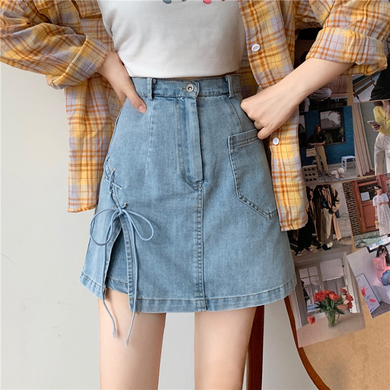 レースアップハイスリットデニムスカート♡ S2789