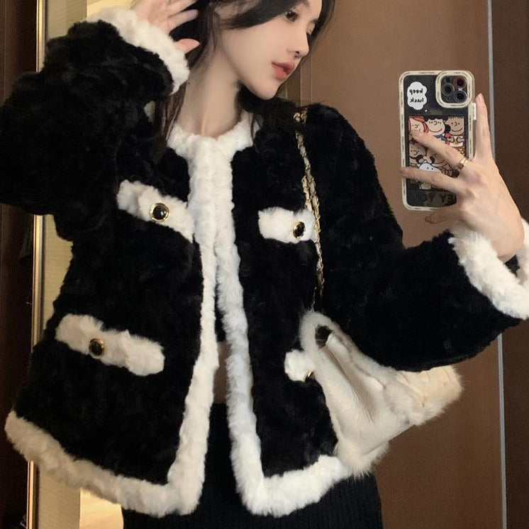 バイカラー フェイクファー ジャケット 大人可愛い♡ S1085