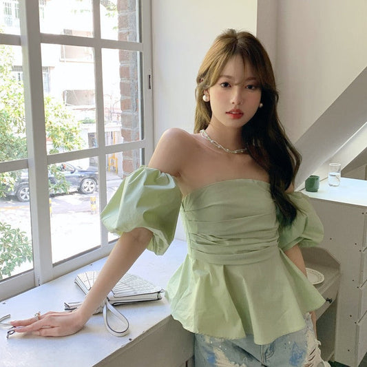 パフスリーブオフショル ツイストデザイントップス S1521