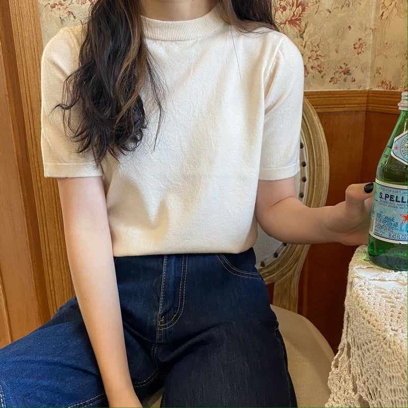 モックネックTシャツ ベーシックで着回し◎ S1165