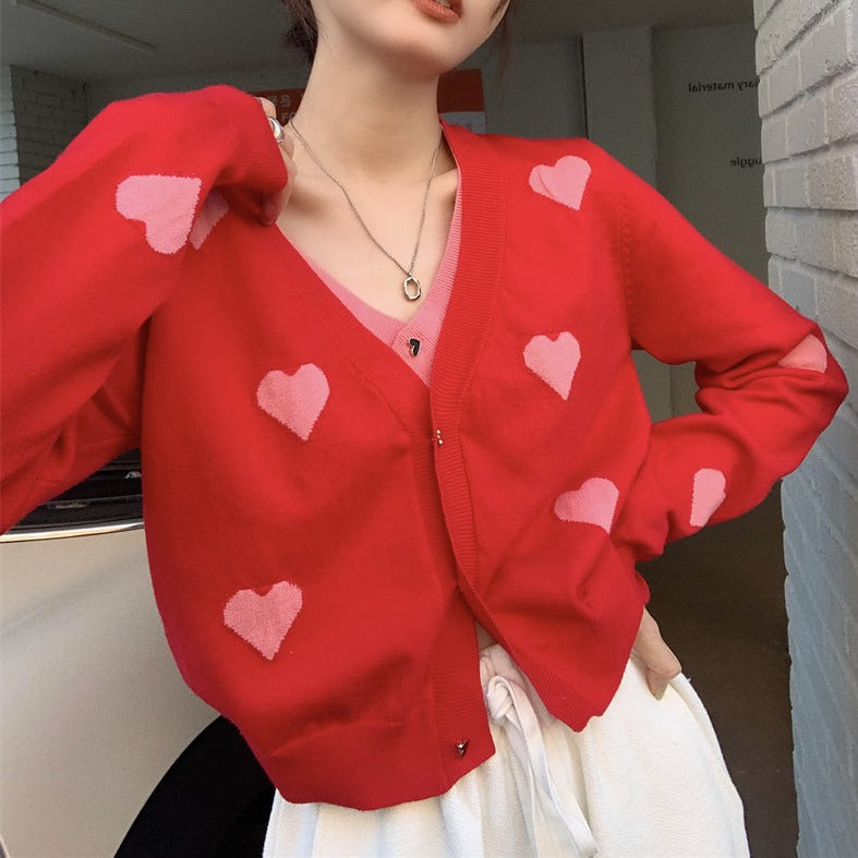 ミニハートフェイクレイヤードカーディガン♡大人可愛い S1700
