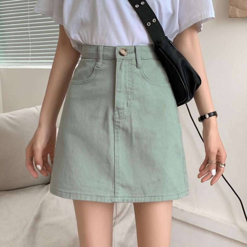 デニムAライン ミニスカート かわいい 着痩せ S2404
