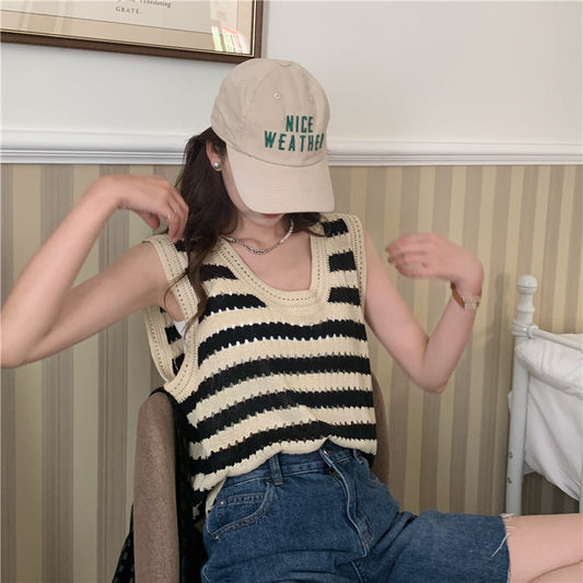 ボーダーニットタンクトップ ゆるっとシルエットで可愛い♡ S1179