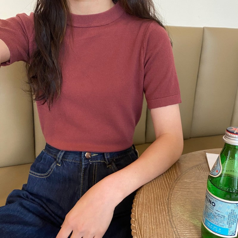 モックネックTシャツ ベーシックで着回し◎ S1165