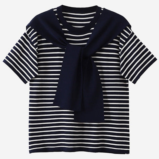 カーディガン風ボーダーサマーニット◎ S1173