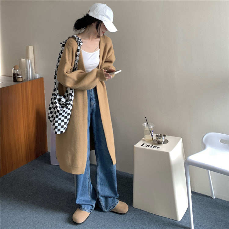 大人可愛いリブ編みロングカーディガン S1287