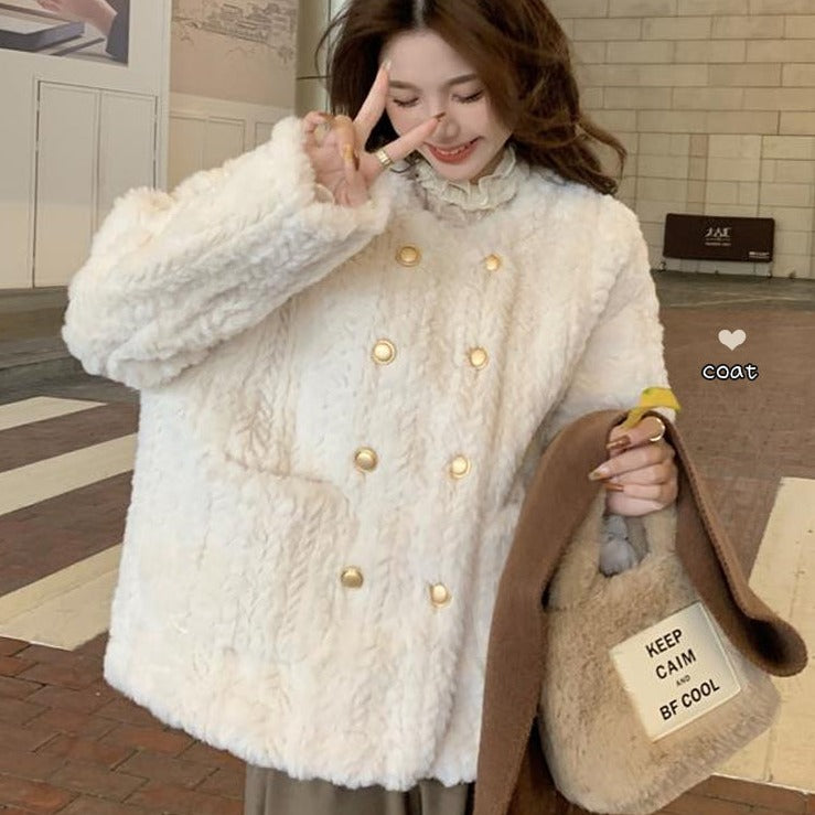 ダブルブレストのふわふわフェイクファーコート♡ S1077