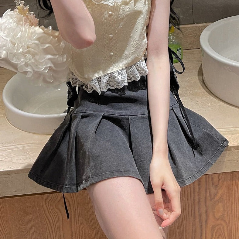 サイドレースアップデニムスカート♡脚長効果でおしゃれ S2402