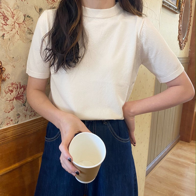 モックネックTシャツ ベーシックで着回し◎ S1165
