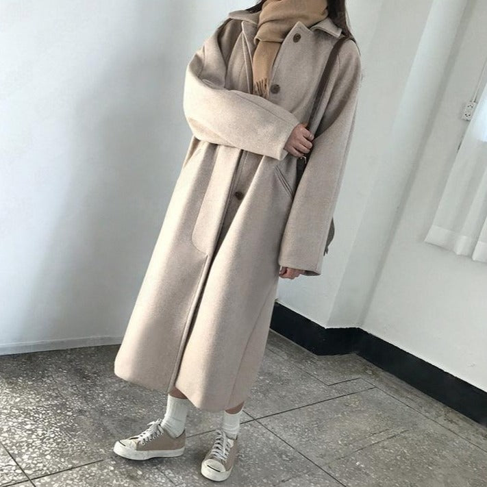 ステンカラーコート ロング丈で大人可愛い S1093