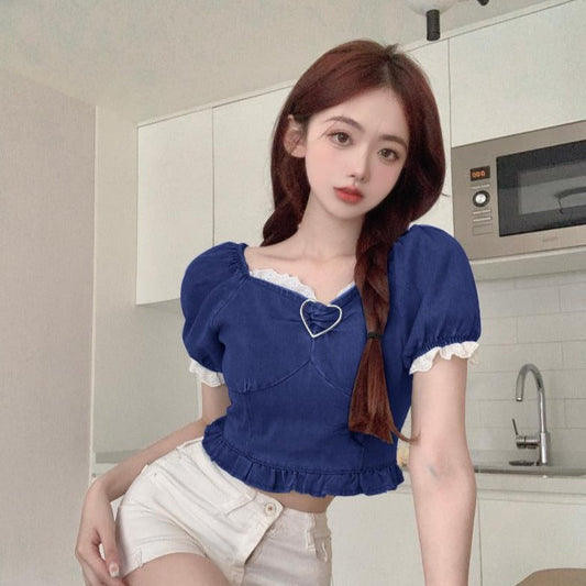 フリルデニムトップス♡レディライクなデザインでスタイルアップ S1847