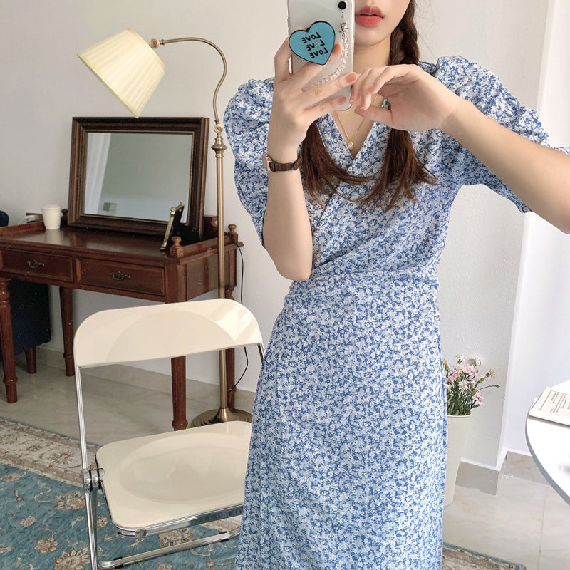 大人可愛い小花柄カシュクールワンピース S1834
